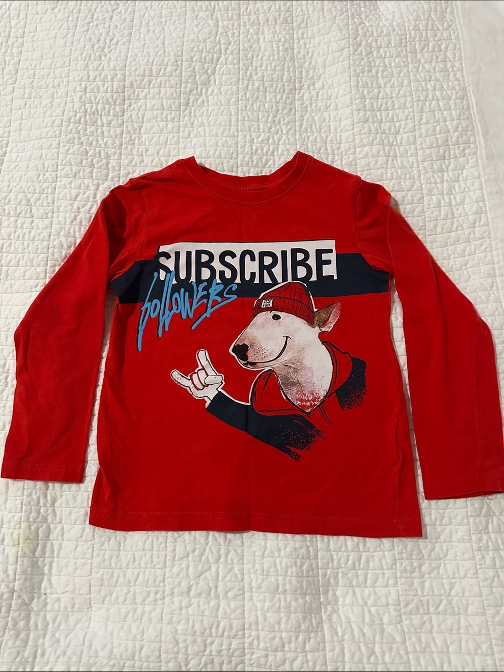 Kids Red Long-Sleeve Graphic Tee with Dog Design